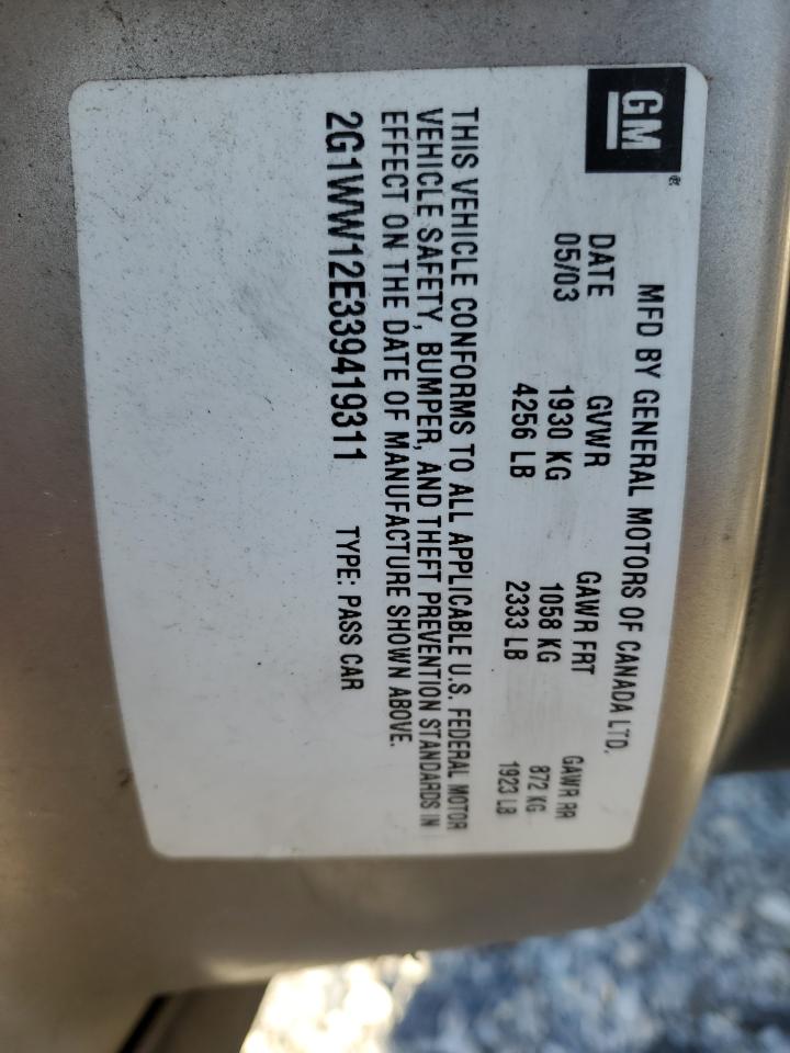 2003 Chevrolet Monte Carlo Ls VIN: 2G1WW12E339419311 Lot: 50828125