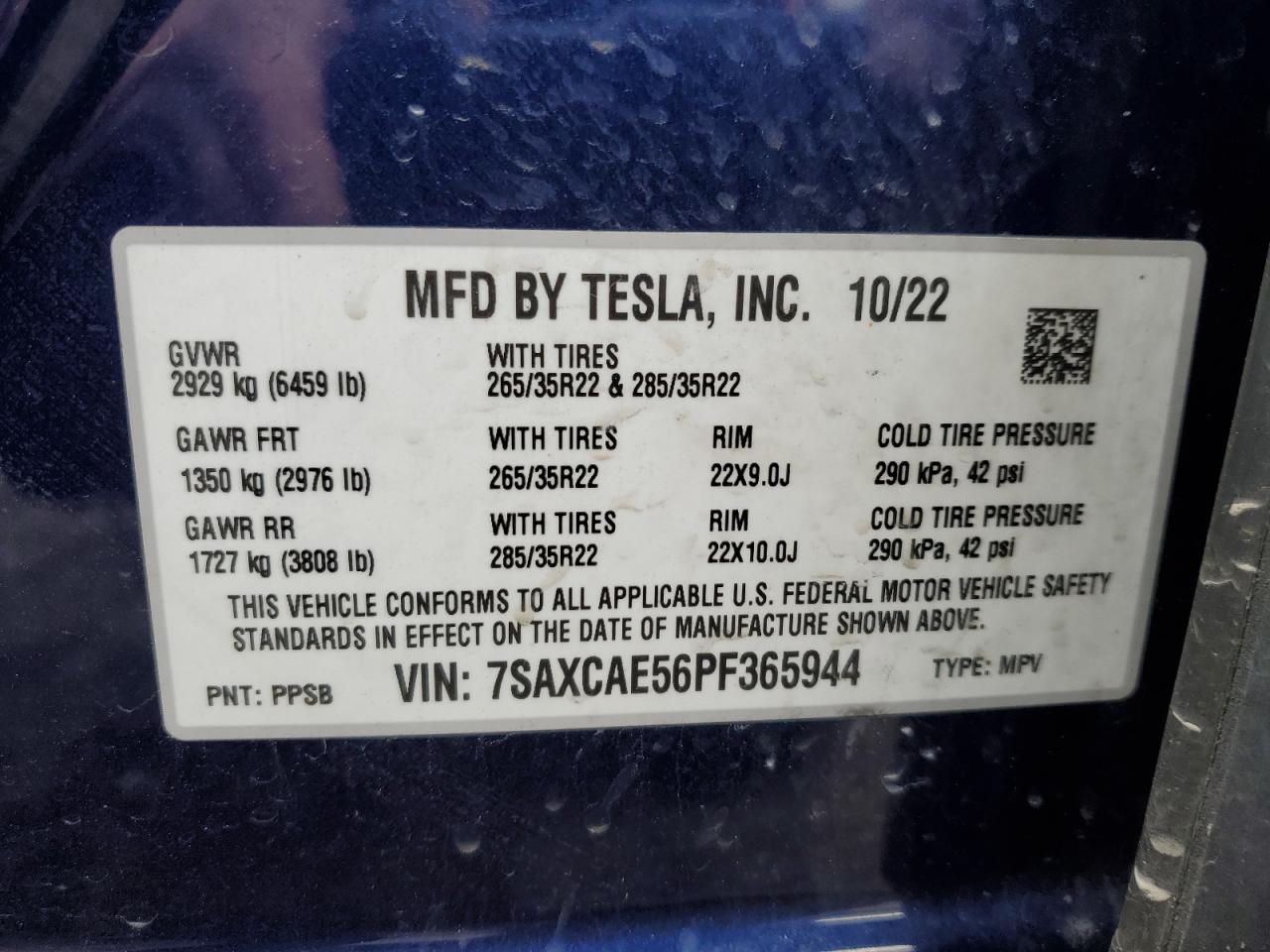 2023 Tesla Model X VIN: 7SAXCAE56PF365944 Lot: 47438985