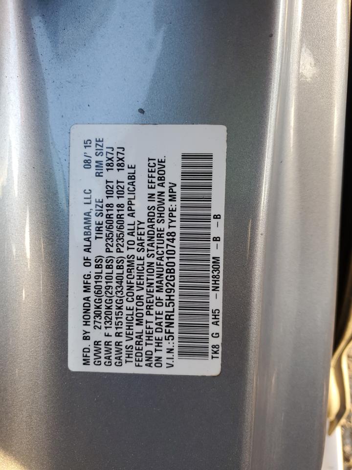 2016 Honda Odyssey Touring VIN: 5FNRL5H92GB010748 Lot: 48997425