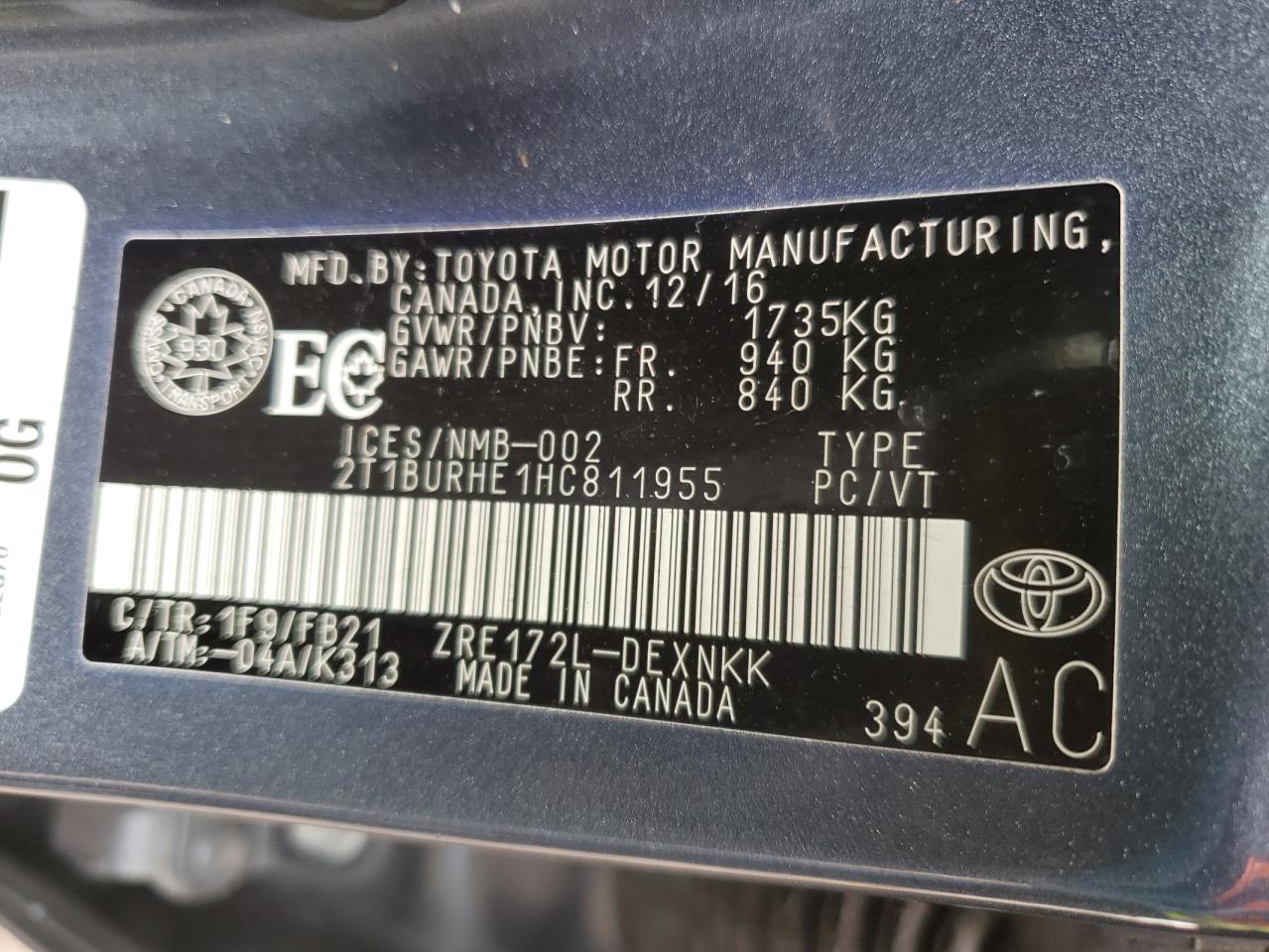 2017 Toyota Corolla L VIN: 2T1BURHE1HC811955 Lot: 48606715