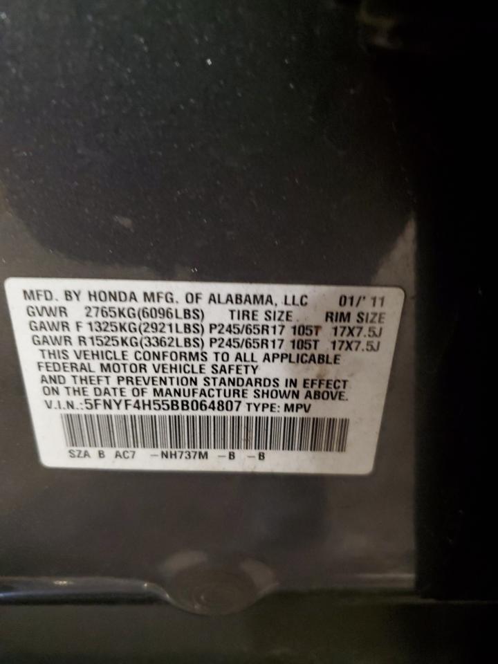 2011 Honda Pilot Exl VIN: 5FNYF4H55BB064807 Lot: 49779755