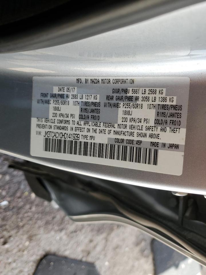 2017 Mazda Cx-9 Touring VIN: JM3TCACY0H0141939 Lot: 42557375