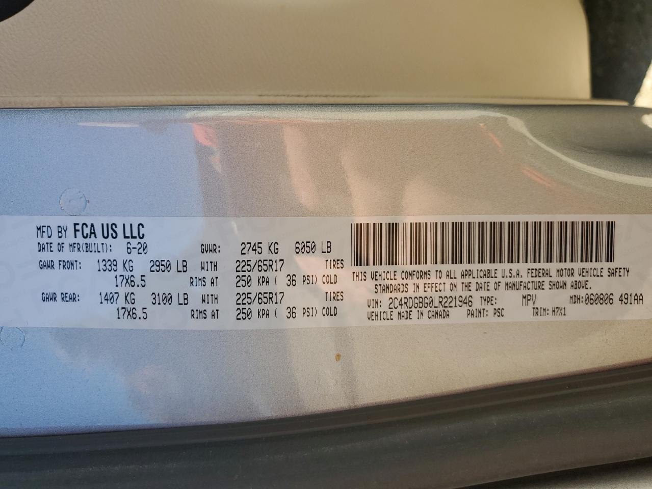 2020 Dodge Grand Caravan Se VIN: 2C4RDGBG0LR221946 Lot: 48181065