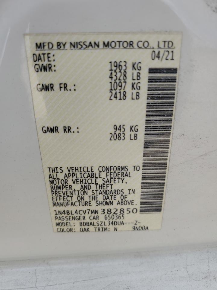 2021 Nissan Altima Sr VIN: 1N4BL4CV7MN382850 Lot: 49482825