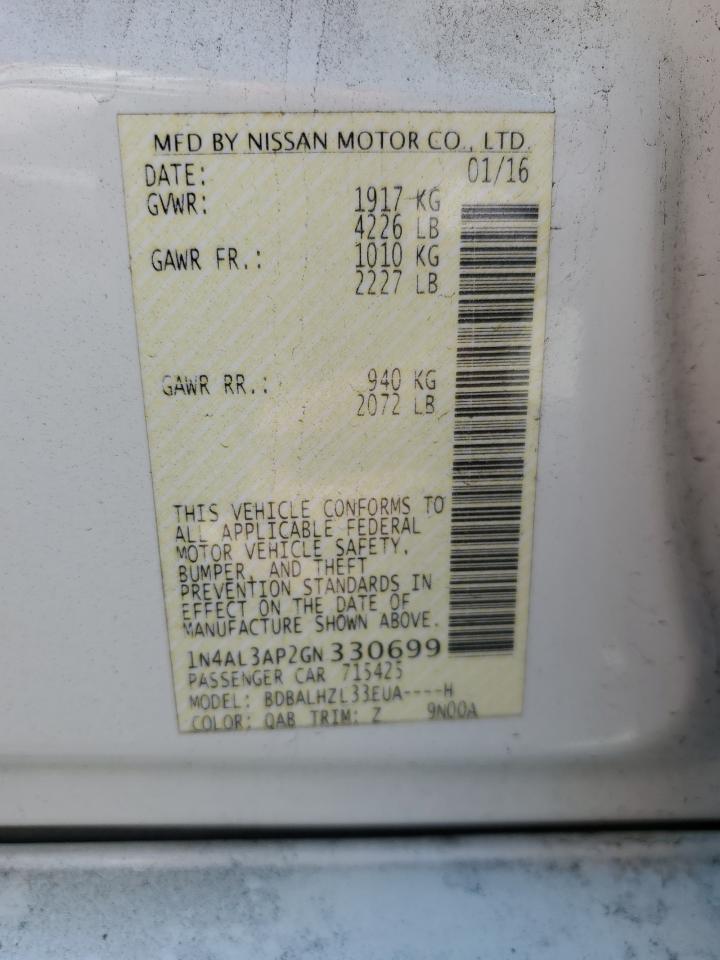 2016 Nissan Altima 2.5 VIN: 1N4AL3AP2GN330699 Lot: 65508115