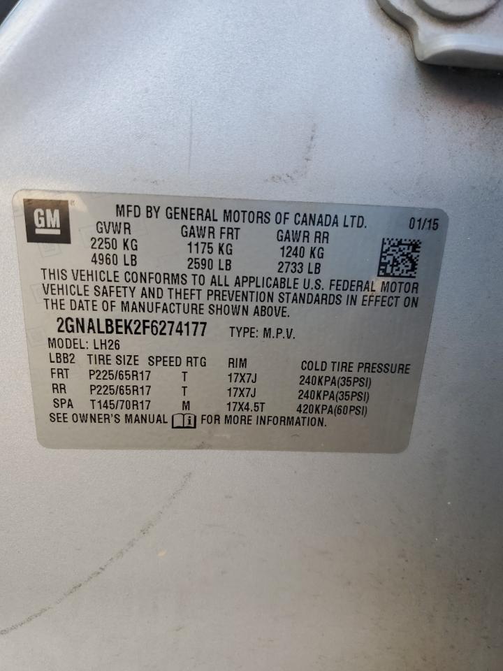 2015 Chevrolet Equinox Lt VIN: 2GNALBEK2F6274177 Lot: 50505355