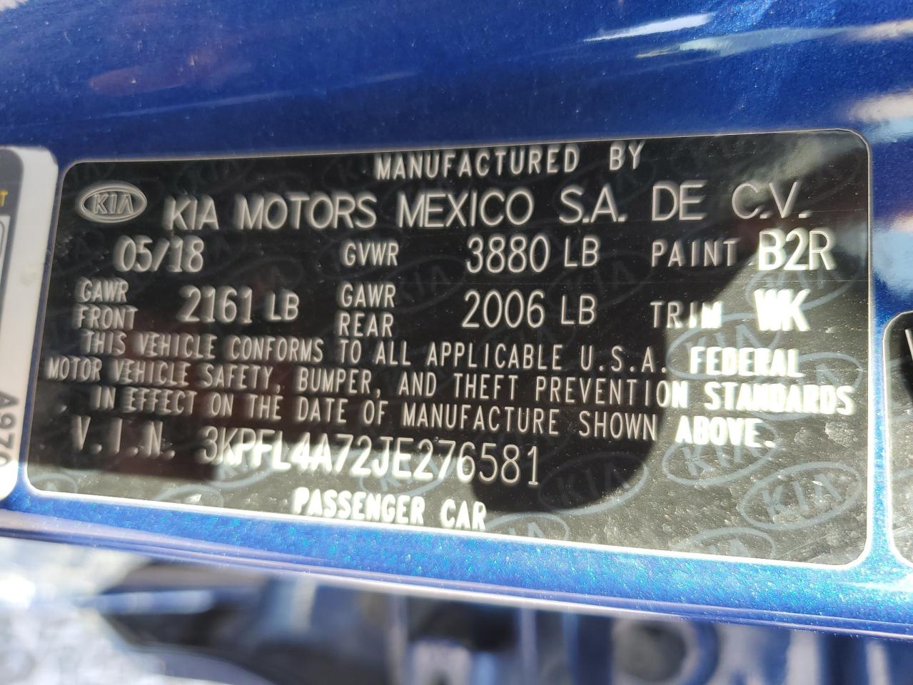 2018 Kia Forte Lx VIN: 3KPFL4A72JE276581 Lot: 48902085