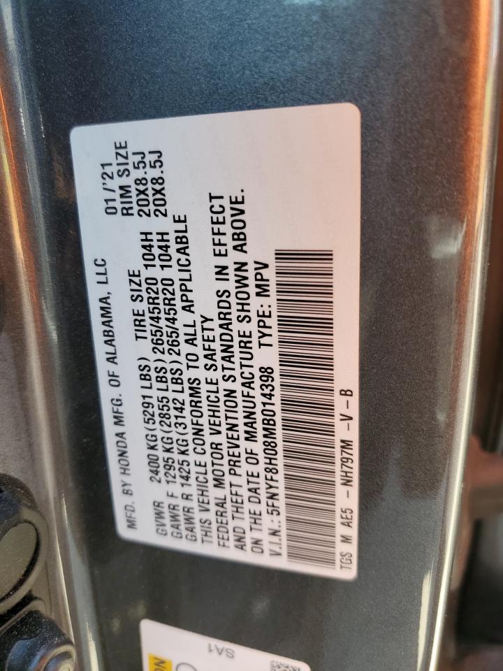 2021 Honda Passport Elite VIN: 5FNYF8H08MB014398 Lot: 50499375
