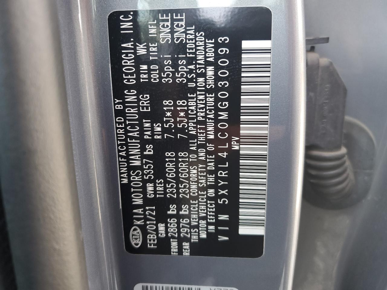 2021 Kia Sorento S VIN: 5XYRL4LC0MG030093 Lot: 50306925
