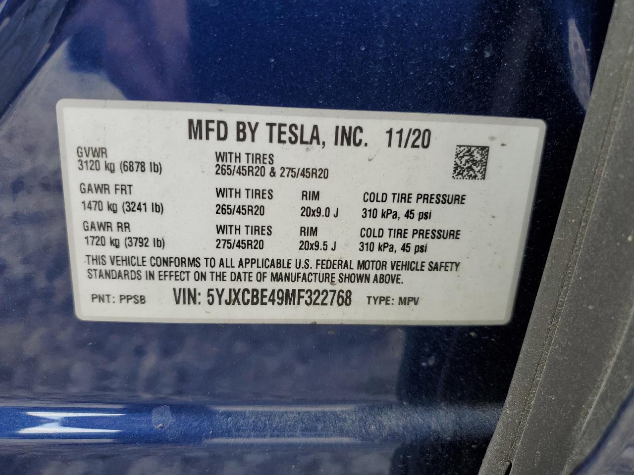 2021 Tesla Model X VIN: 5YJXCBE49MF322768 Lot: 48588175