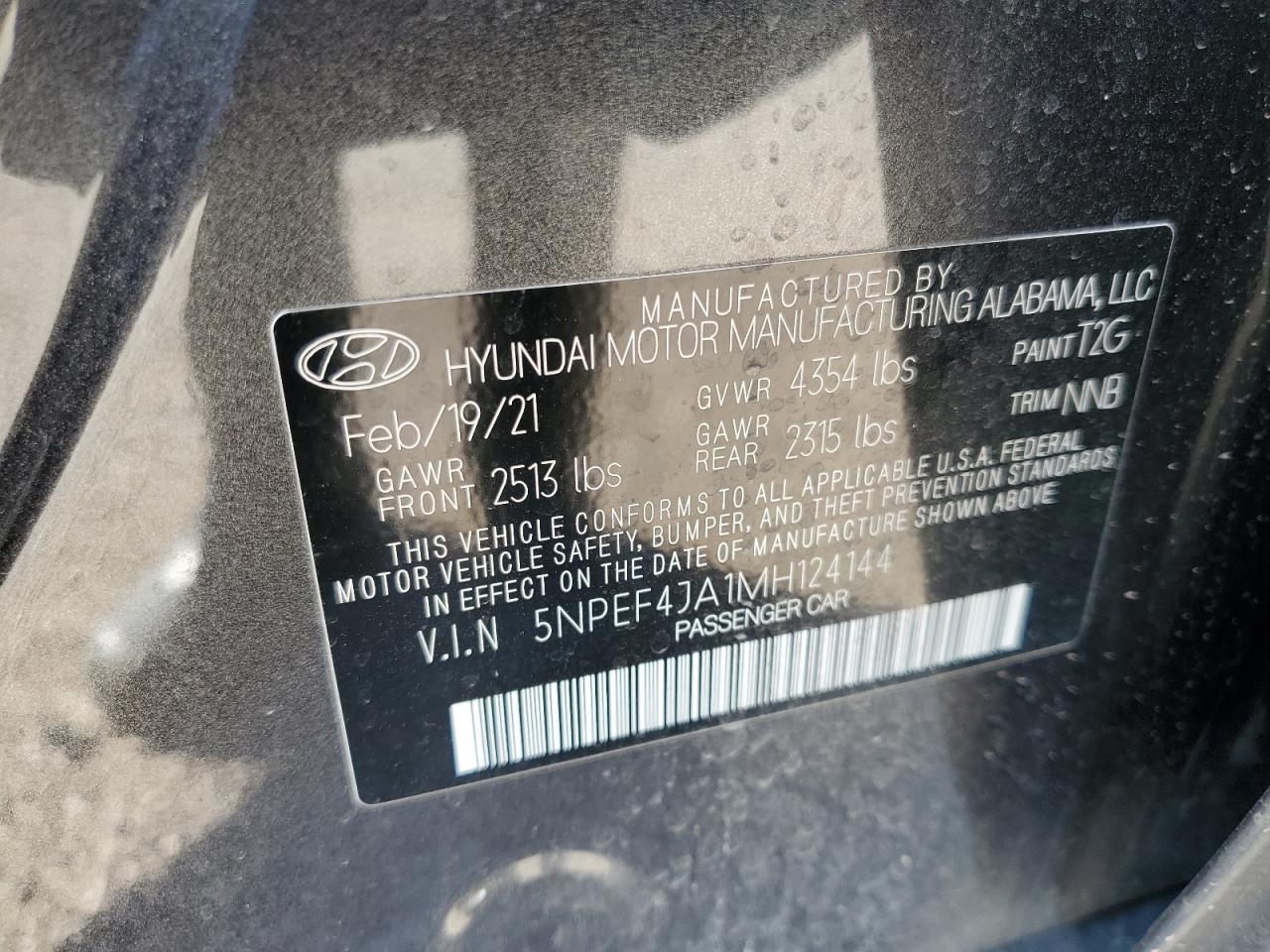 2021 Hyundai Sonata Sel VIN: 5NPEF4JA1MH124144 Lot: 49665325