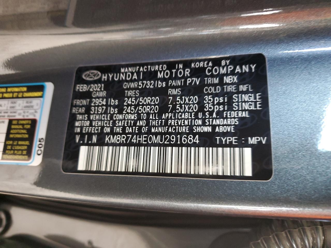 2021 Hyundai Palisade Calligraphy VIN: KM8R74HE0MU291684 Lot: 51365045