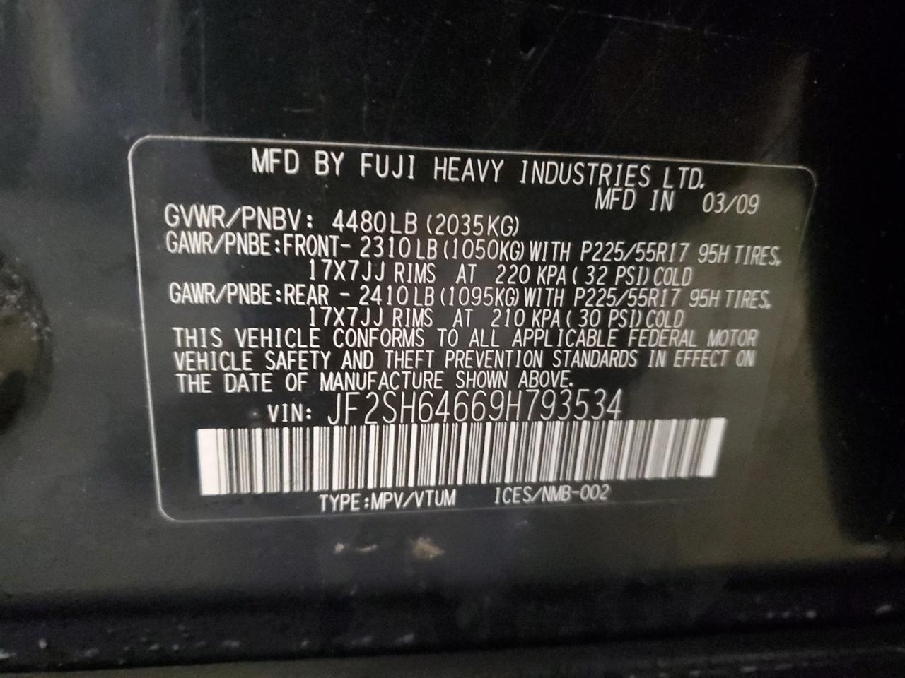 2009 Subaru Forester 2.5X Limited VIN: JF2SH64669H793534 Lot: 47288365
