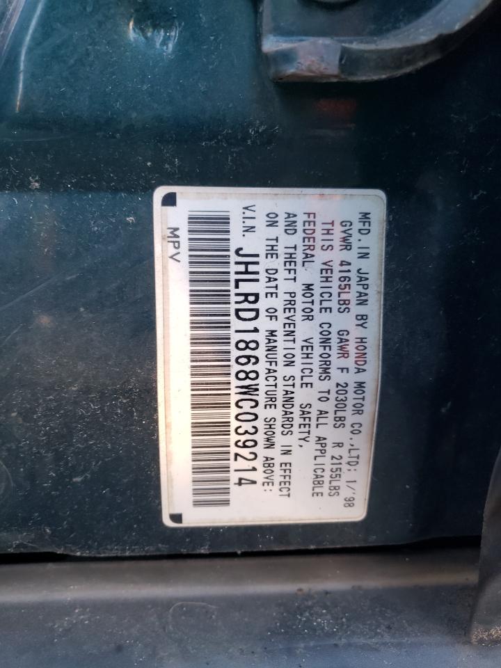 1998 Honda Cr-V Ex VIN: JHLRD1868WC039214 Lot: 48623045