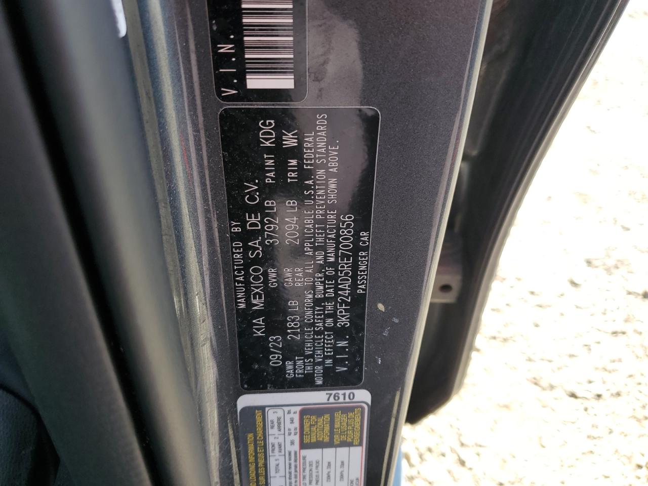 2024 Kia Forte Lx VIN: 3KPF24AD5RE700856 Lot: 50420835