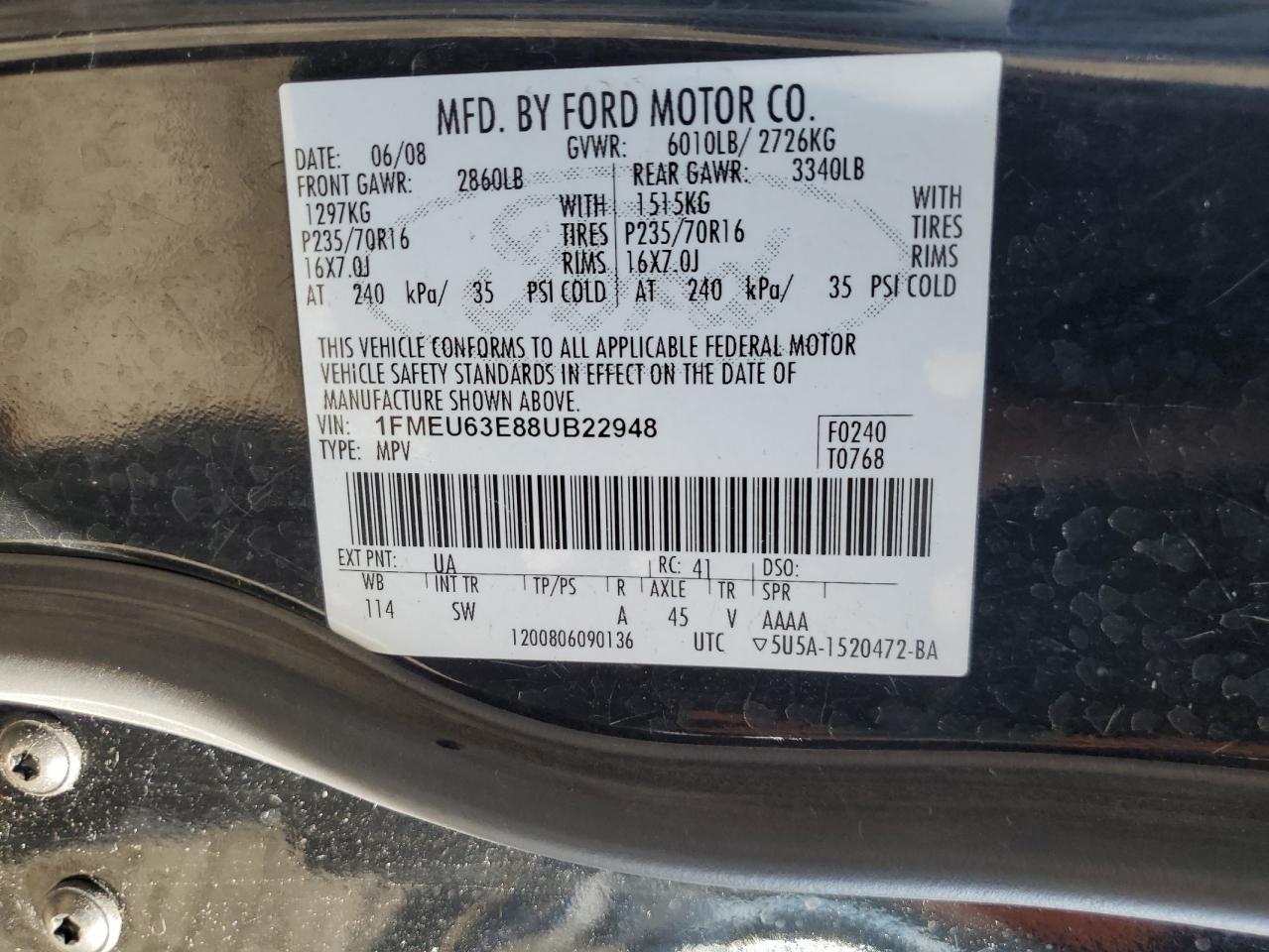 2008 Ford Explorer Xlt VIN: 1FMEU63E88UB22948 Lot: 48567295