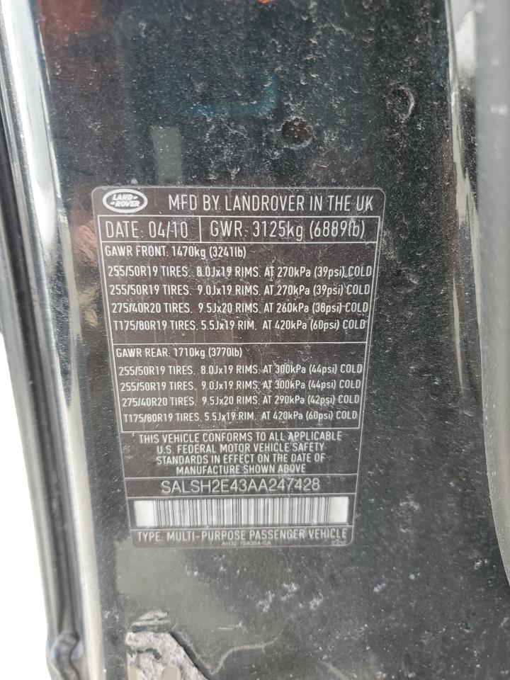 2010 Land Rover Range Rover Sport Sc VIN: SALSH2E43AA247428 Lot: 48902585