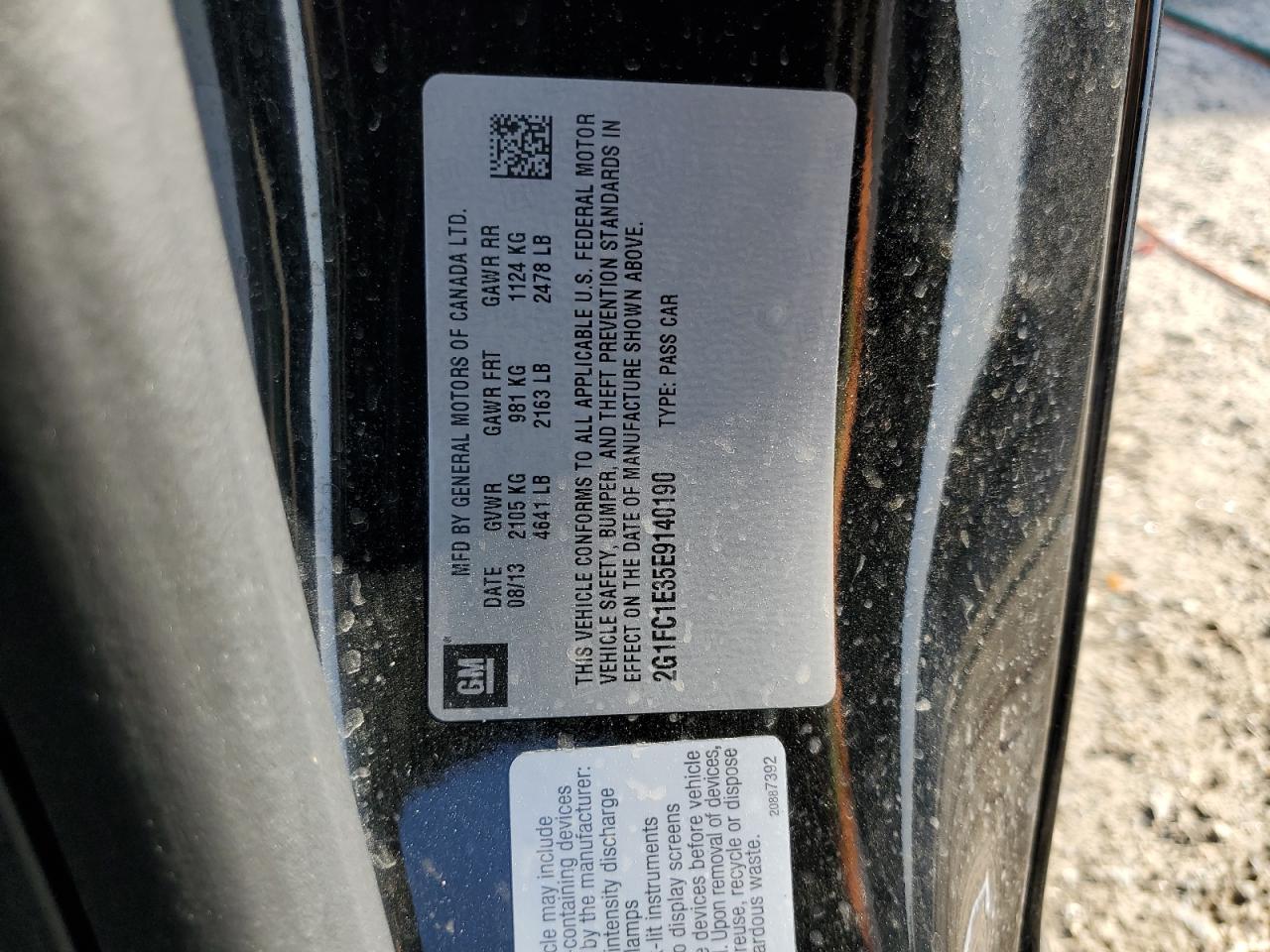 2014 Chevrolet Camaro Lt VIN: 2G1FC1E35E9140190 Lot: 47607175