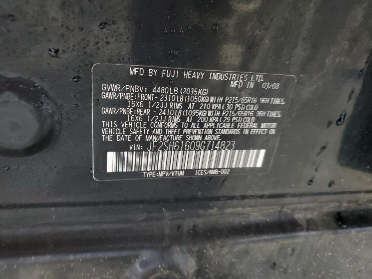 2009 Subaru Forester 2.5X VIN: JF2SH61609G714823 Lot: 50916835
