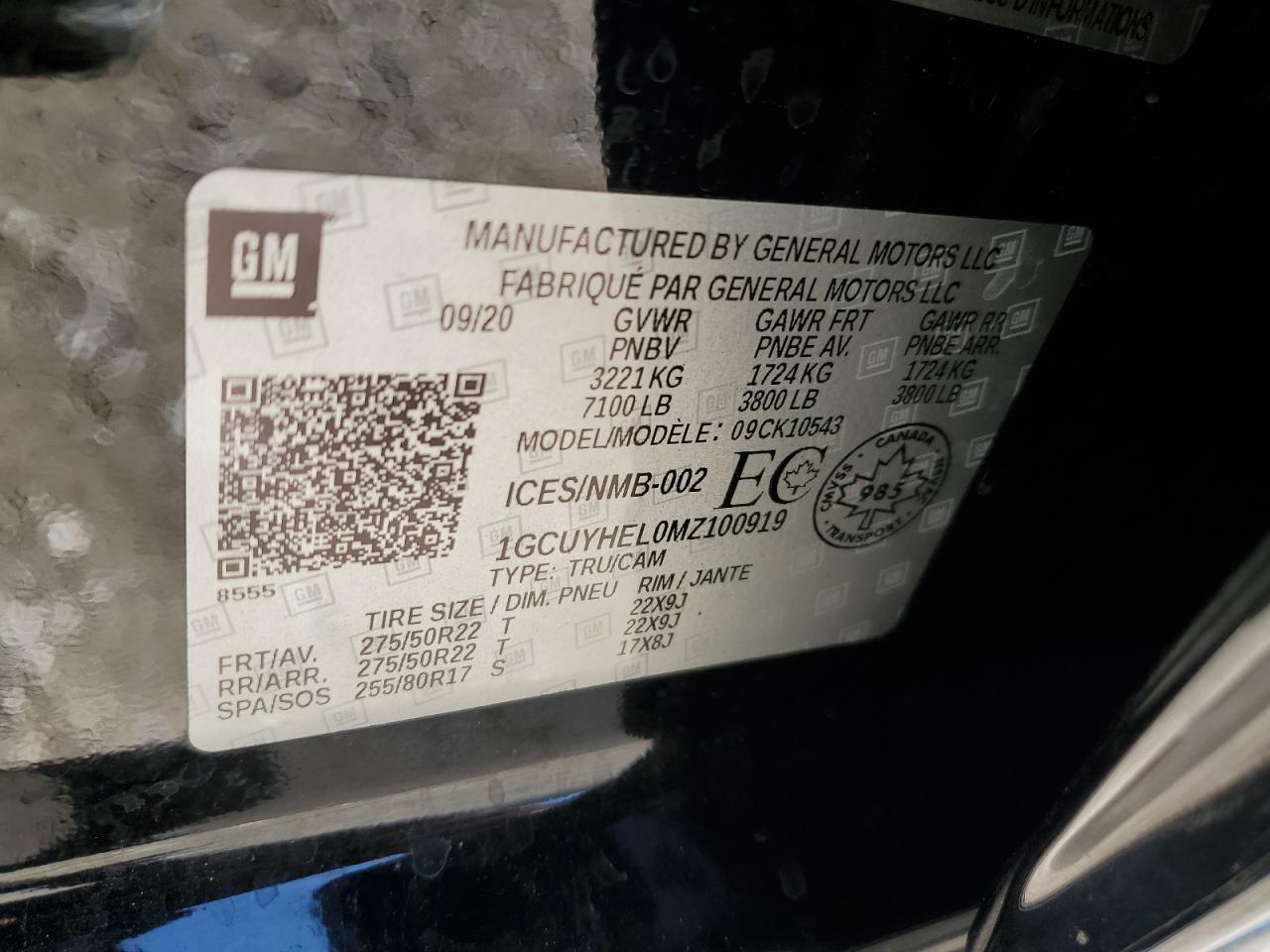 VIN: 1GCUYHEL0MZ100919 2021 CHEVROLET ALL Models