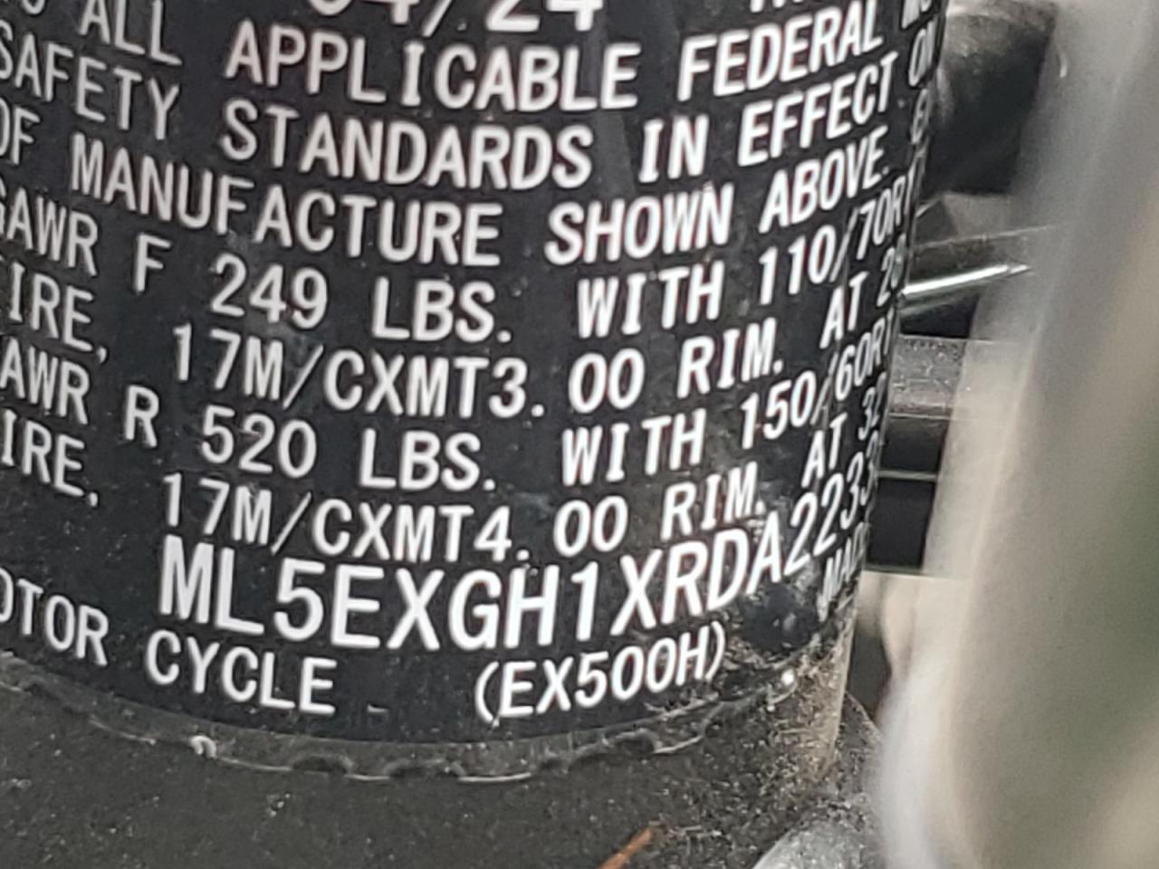 2024 Kawasaki Ex500 H VIN: ML5EXGH1XRDA22338 Lot: 50771175