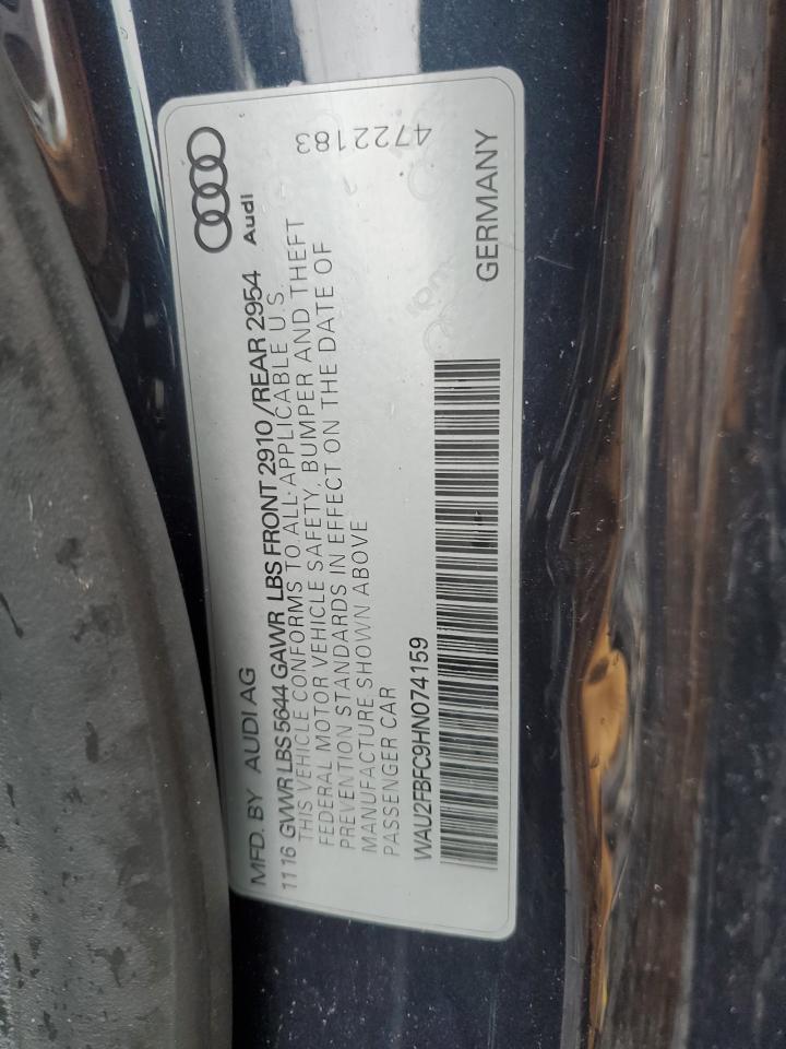 2017 Audi S7 Prestige VIN: WAU2FBFC9HN074159 Lot: 50109875