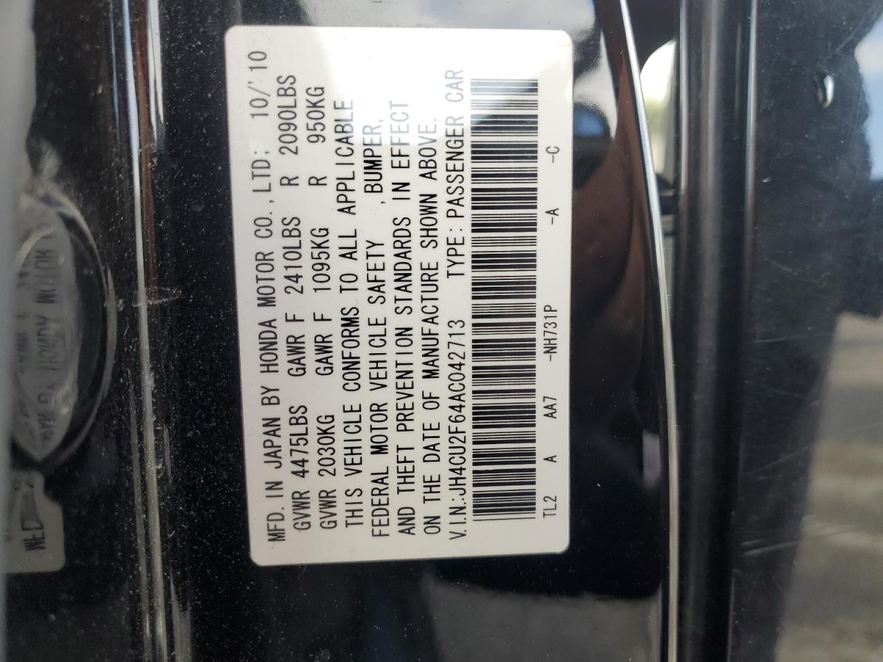 2010 Acura Tsx VIN: JH4CU2F64AC042713 Lot: 50976345