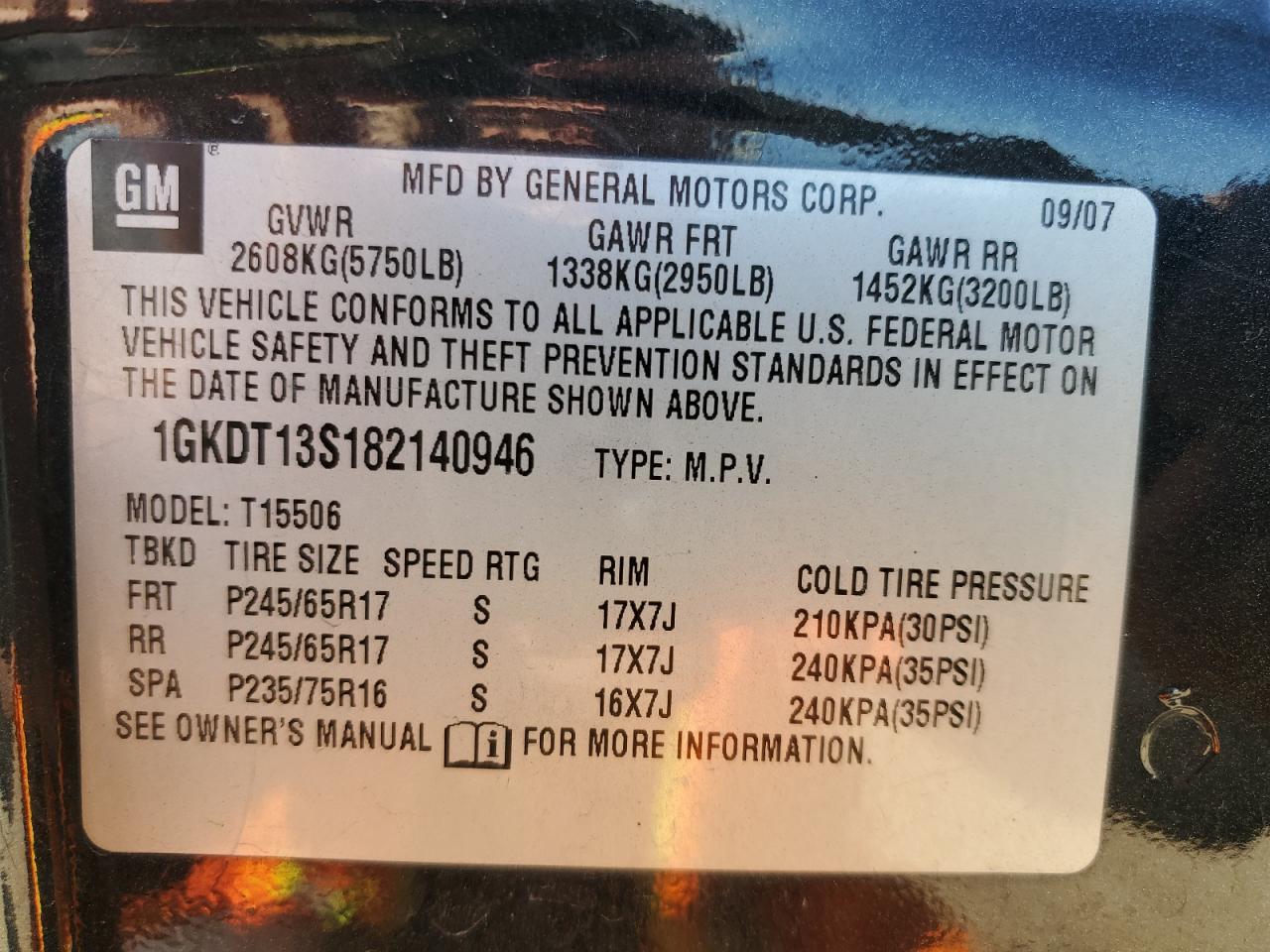 2008 GMC Envoy VIN: 1GKDT13S182140946 Lot: 49744785