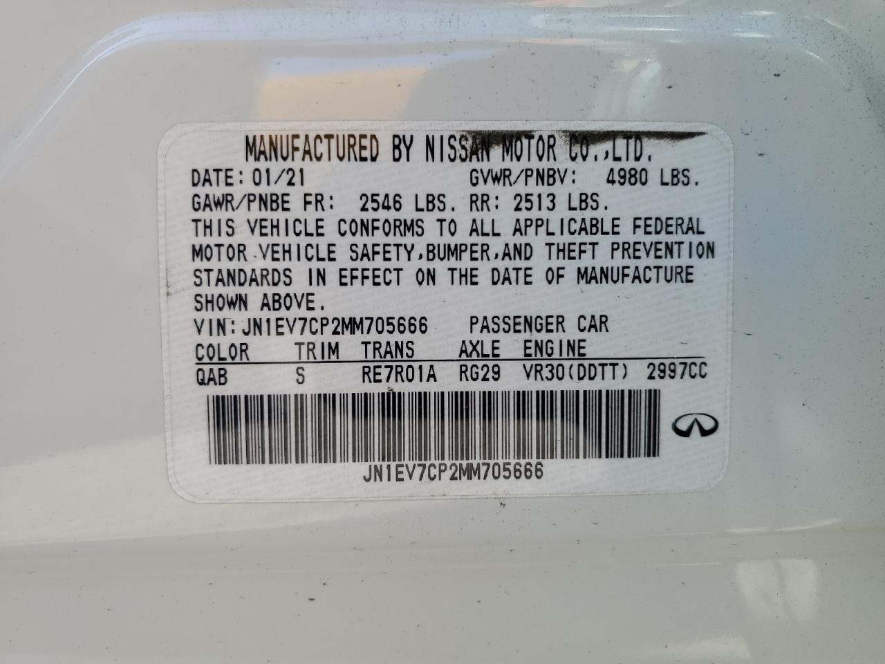 2021 Infiniti Q50 Sensory VIN: JN1EV7CP2MM705666 Lot: 49743425