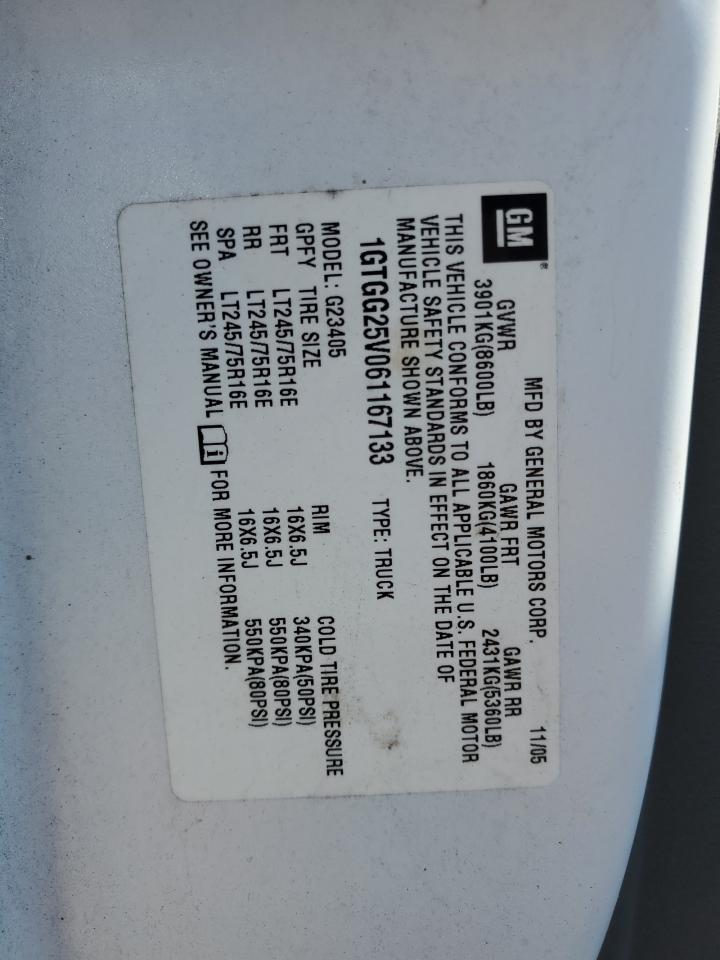 2006 GMC Savana G2500 VIN: 1GTGG25V061167133 Lot: 50783785