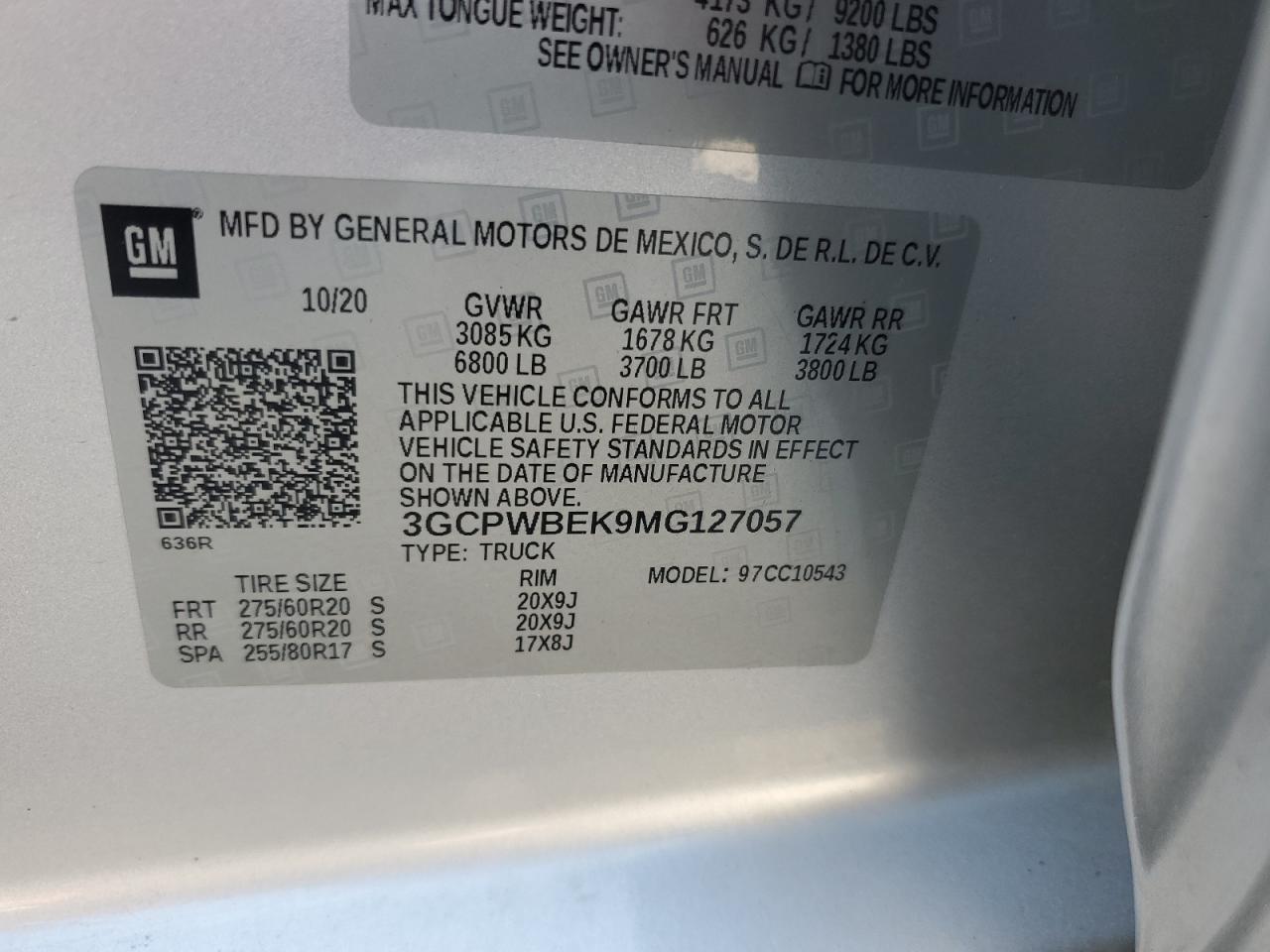 2021 Chevrolet Silverado C1500 Custom VIN: 3GCPWBEK9MG127057 Lot: 51112095