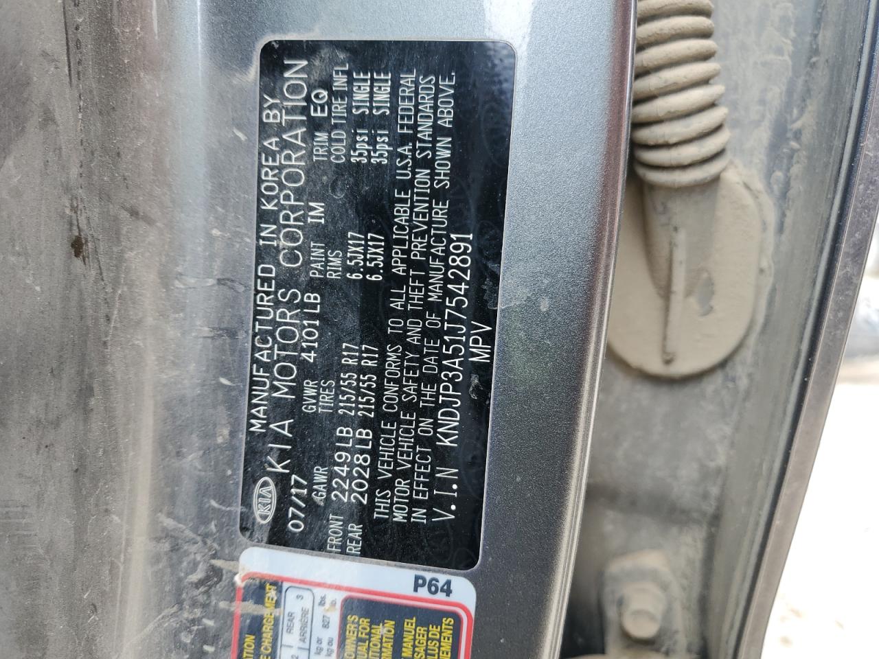 2018 Kia Soul + VIN: KNDJP3A51J7542891 Lot: 51056425