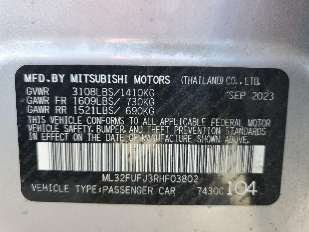 2024 Mitsubishi Mirage G4 Es VIN: ML32FUFJ3RHF03802 Lot: 47757585