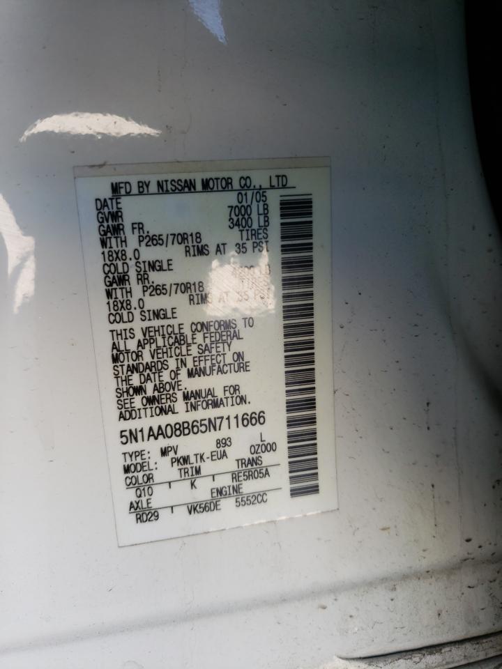 2005 Nissan Armada Se VIN: 5N1AA08B65N711666 Lot: 50787905