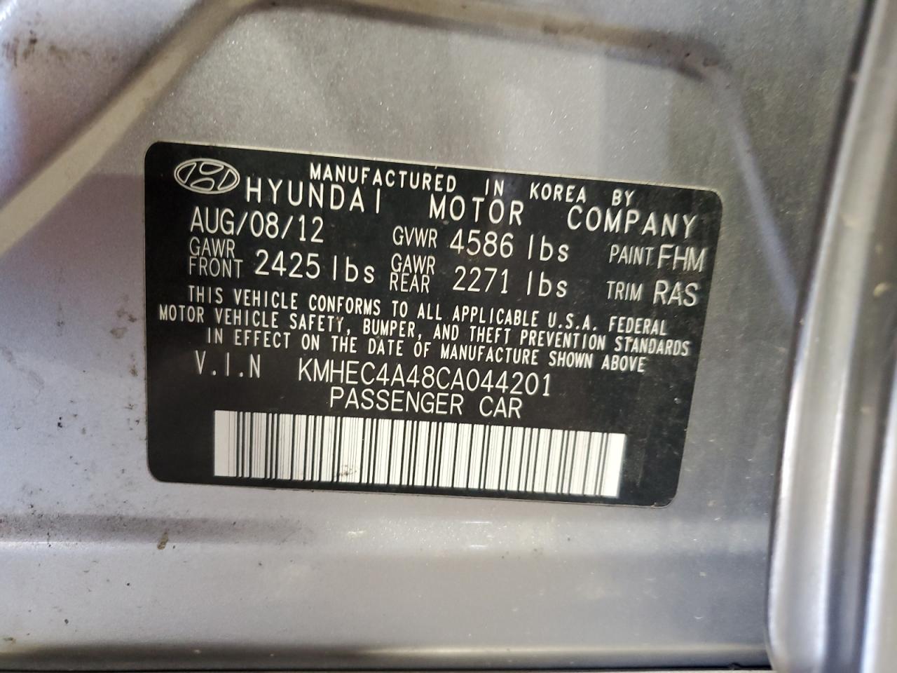 2012 Hyundai Sonata Hybrid VIN: KMHEC4A48CA044201 Lot: 48946165