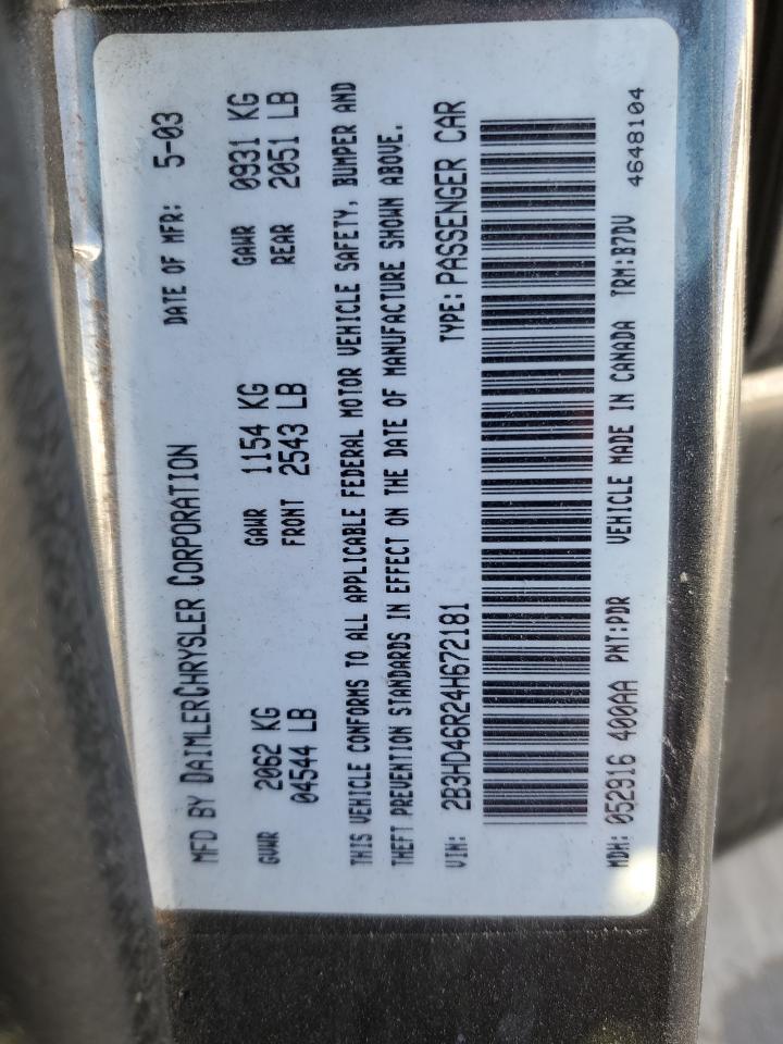 2004 Dodge Intrepid Se VIN: 2B3HD46R24H672181 Lot: 69366555