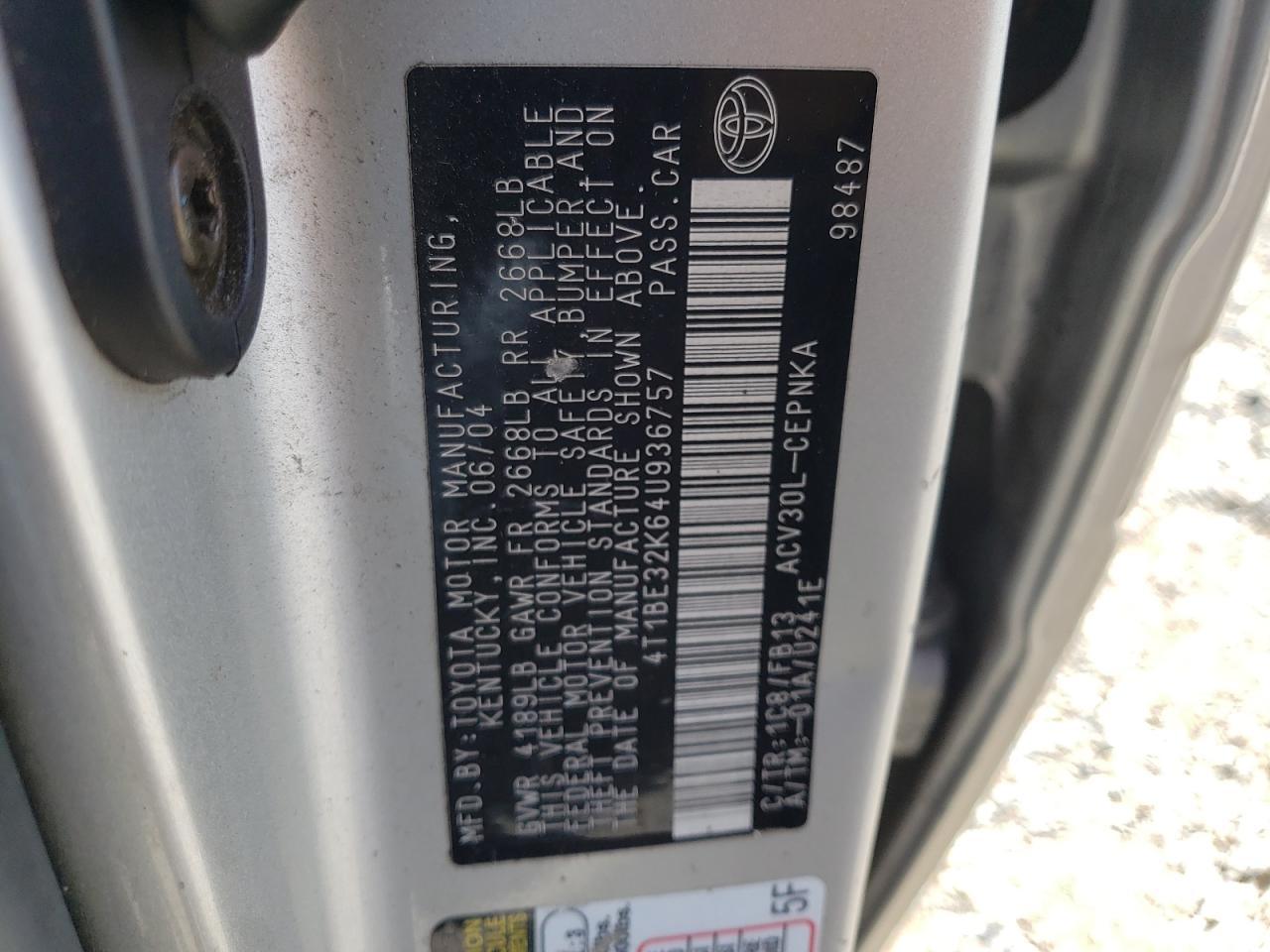 2004 Toyota Camry Le VIN: 4T1BE32K64U936757 Lot: 49557205