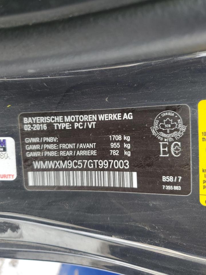 2016 Mini Cooper John Cooper Works VIN: WMWXM9C57GT997003 Lot: 46424565