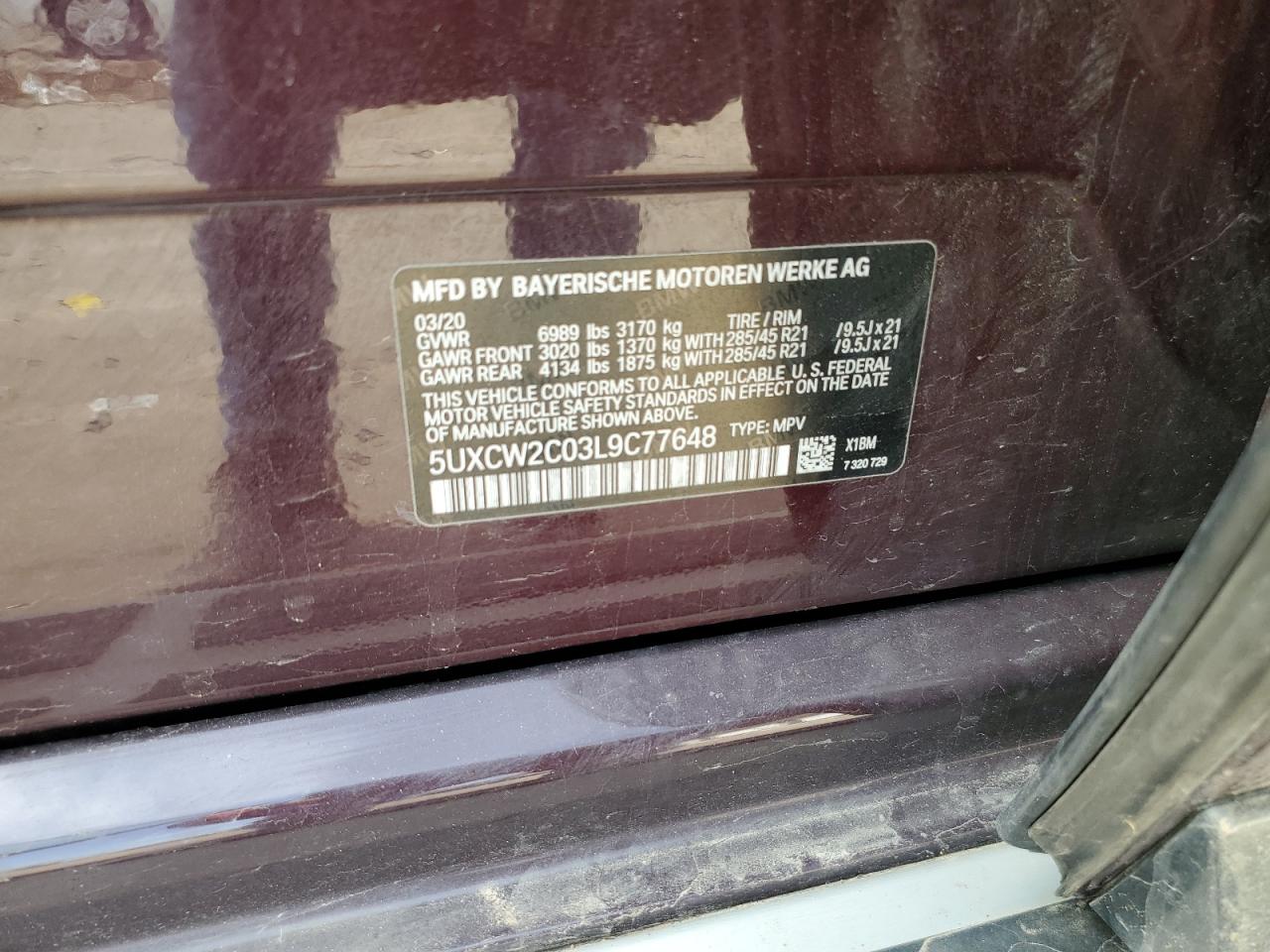 2020 BMW X7 xDrive40I VIN: 5UXCW2C03L9C77648 Lot: 48722235