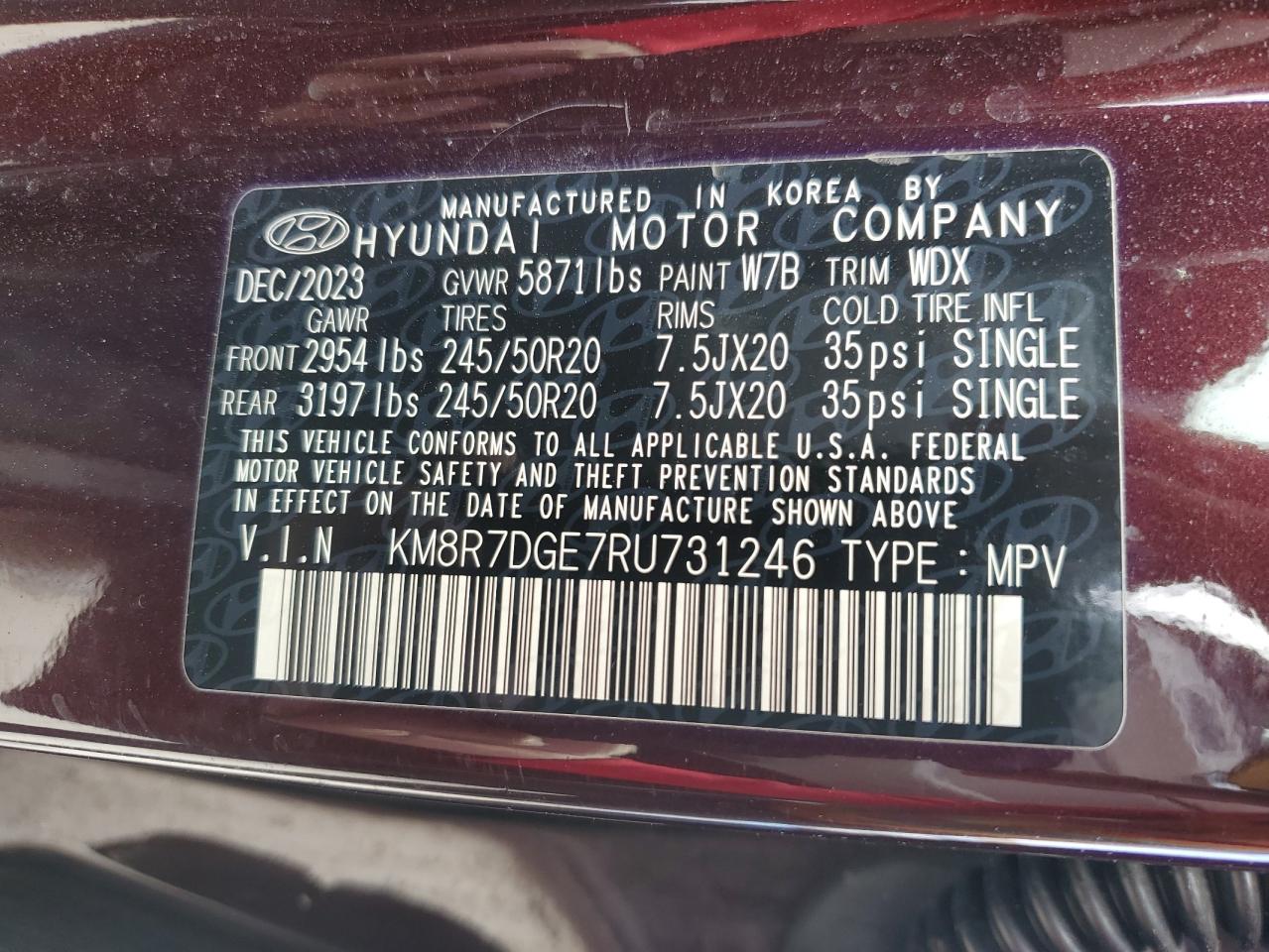 2024 Hyundai Palisade Calligraphy VIN: KM8R7DGE7RU731246 Lot: 47365525