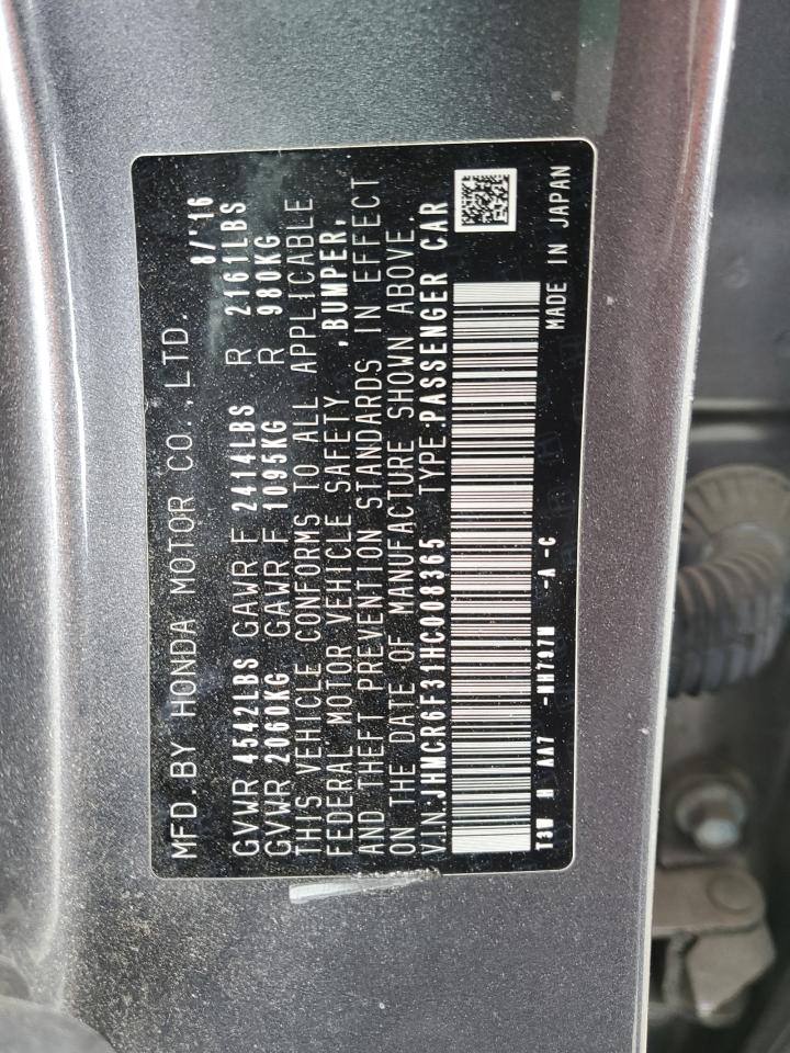 2017 Honda Accord Hybrid VIN: JHMCR6F31HC008365 Lot: 50425575