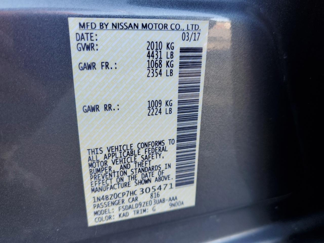 1N4BZ0CP7HC305471 NISSAN LEAF 2017