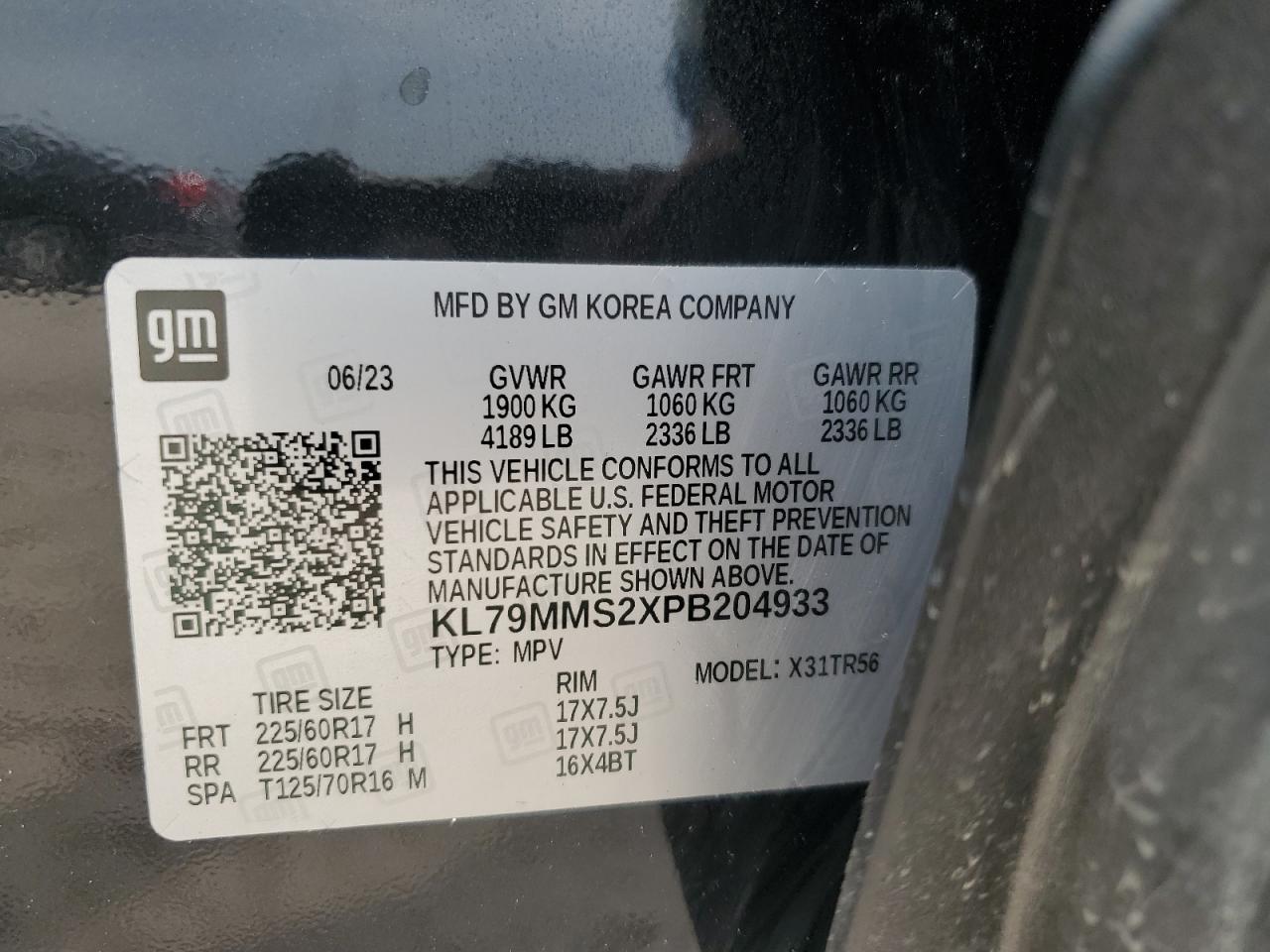 VIN: KL79MMS2XPB204933 2023 CHEVROLET TRAILBLZR