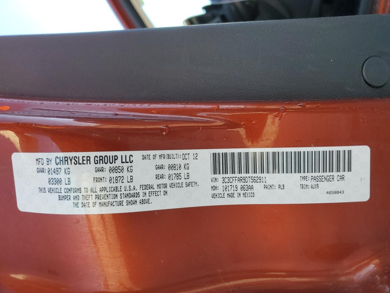 2013 Fiat 500 Pop VIN: 3C3CFFAR9DT562911 Lot: 48765765