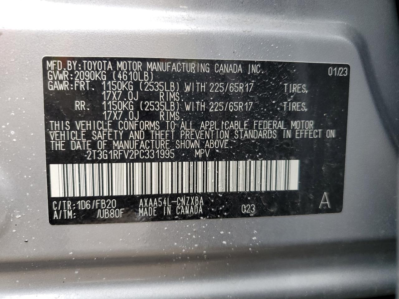 2023 Toyota Rav4 Le VIN: 2T3G1RFV2PC331995 Lot: 49627305