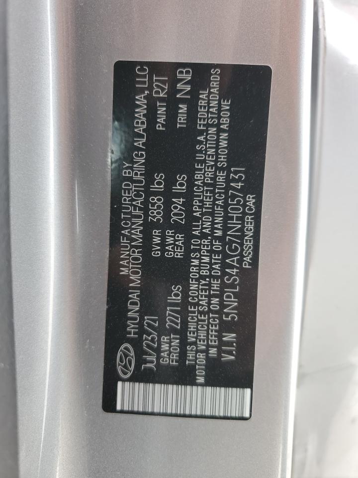 2022 Hyundai Elantra Sel VIN: 5NPLS4AG7NH057431 Lot: 48498265