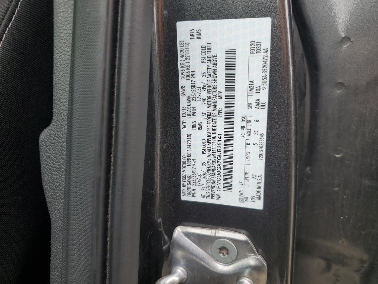 2016 Ford Escape Se VIN: 1FMCU0GX7GUB35141 Lot: 49455485