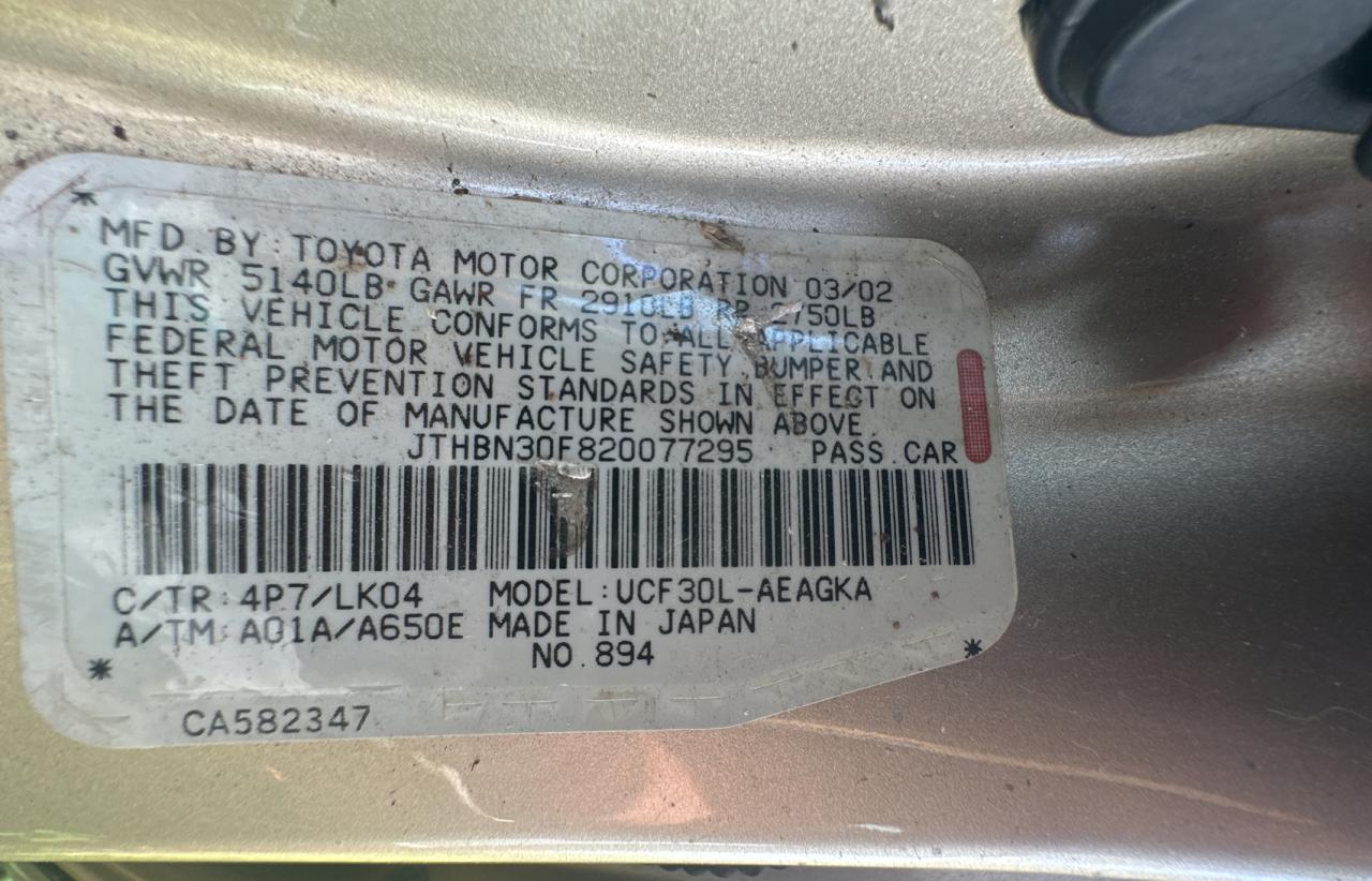 2002 Lexus Ls 430 VIN: JTHBN30F820077295 Lot: 49501835