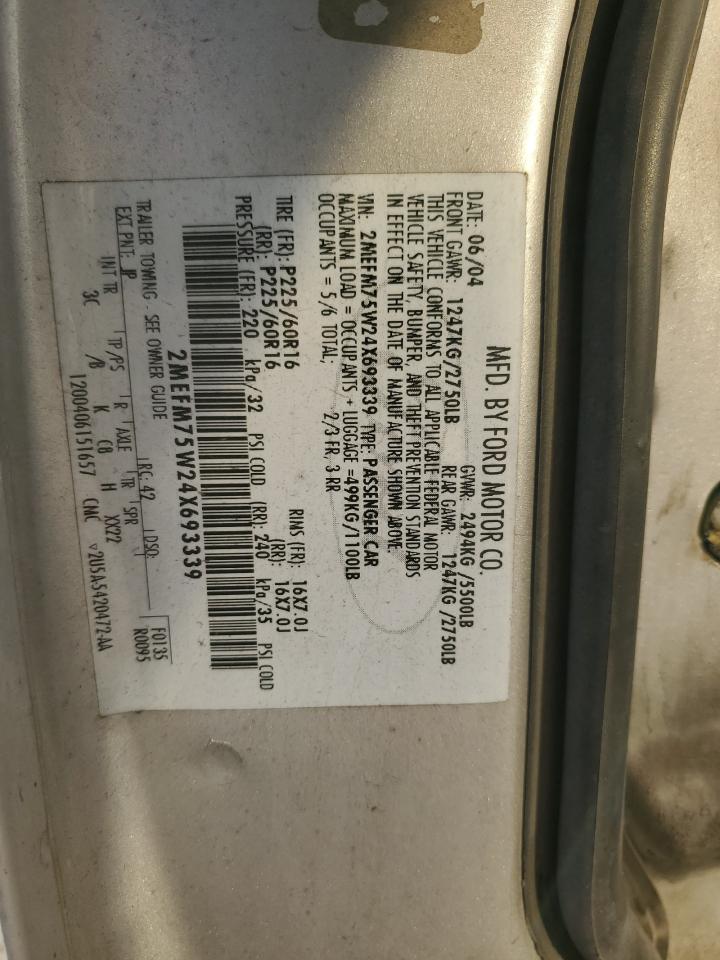 2004 Mercury Grand Marquis Ls VIN: 2MEFM75W24X693339 Lot: 50158705