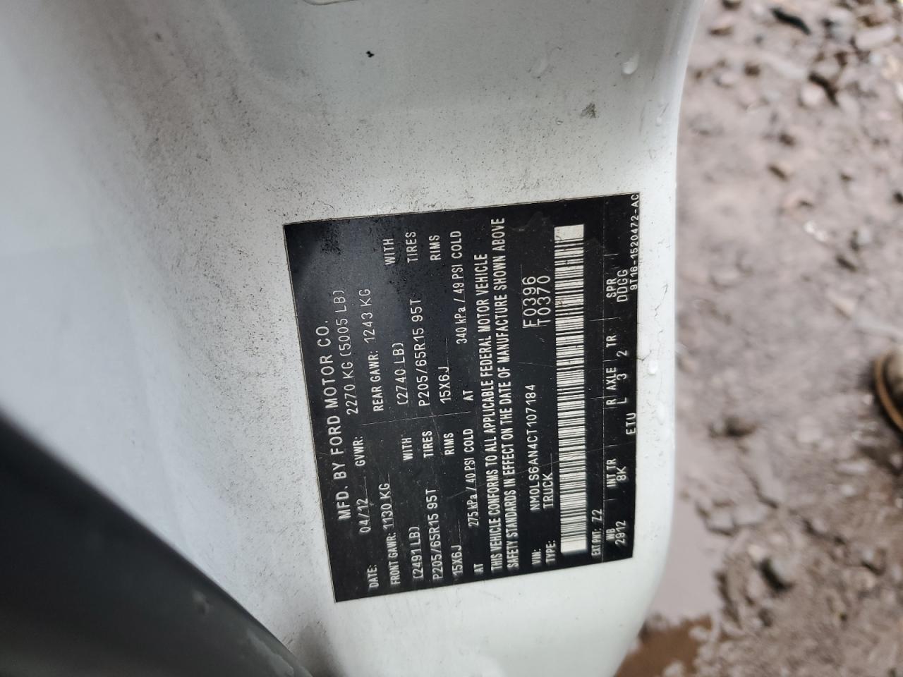 2012 Ford Transit Connect Xl VIN: NM0LS6AN4CT107184 Lot: 80143635